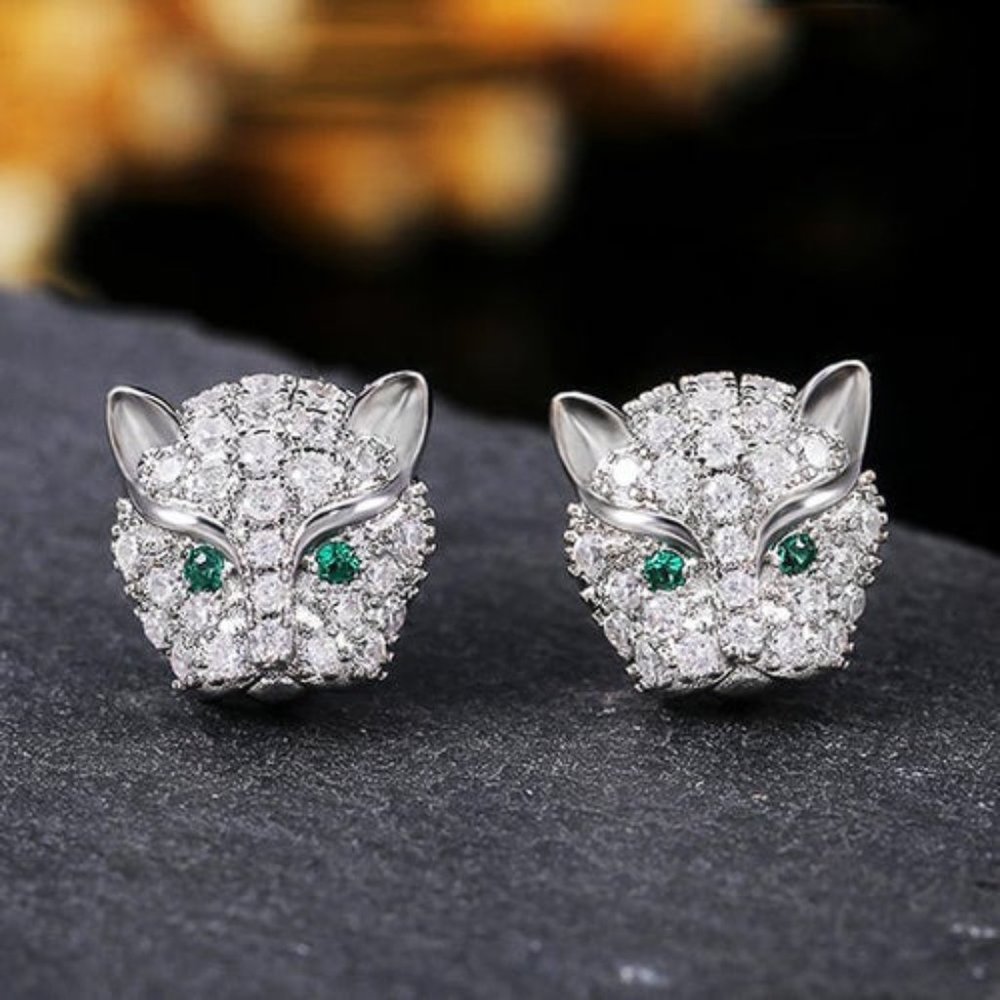 Clear Crystal Leopard Head Stud Earrings